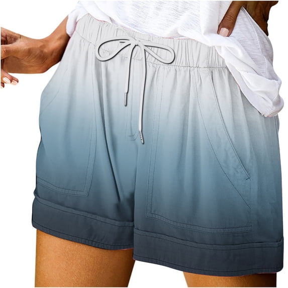 Flowy Shorts for Women Women's Printed Casual Loose Pockets Drawstring Short Pants New Navy L