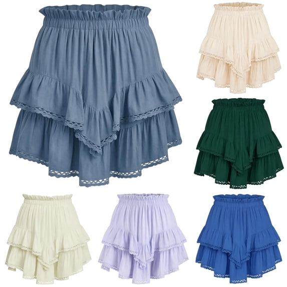Flowy Skater Skirt with Ruffle Casual Tennis Skirt Solid Color Lace Comfort Stretch Waistband for Daily Wear Neon Skirt XL