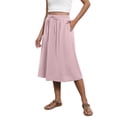 thumbnail image 1 of Flowy Skirt Midi Length Elastic High Waist A-Line Skirt with Pockets, Summer Solid Color Drawstring Side Pocket Casual Loose Skirt, Limited Time Off, 1 of 5