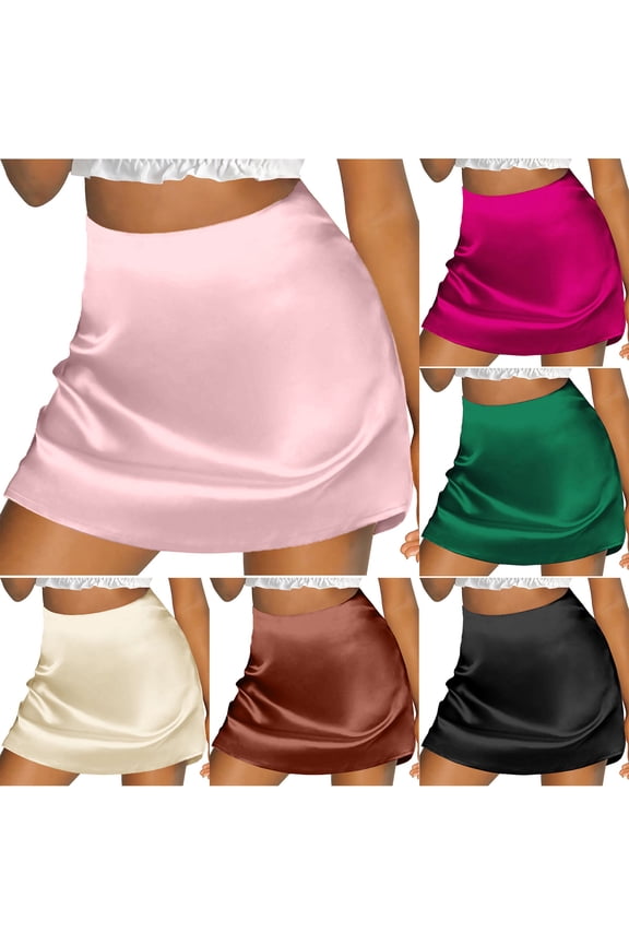 Flowy Skirt Women's Mini A-Line Skirt Half Length Skirt High Waisted Zipper Satin Face With Inner Lining Short Skirt Black Xl