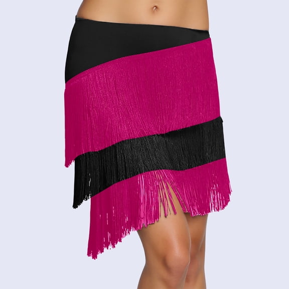 Flowy Skirt for Women Carnival Fringed Mini Boho Party Wear Bohemian Style Elastic Waist Flared A Line Casual Comfortable Womens Skirts Hot Pink S