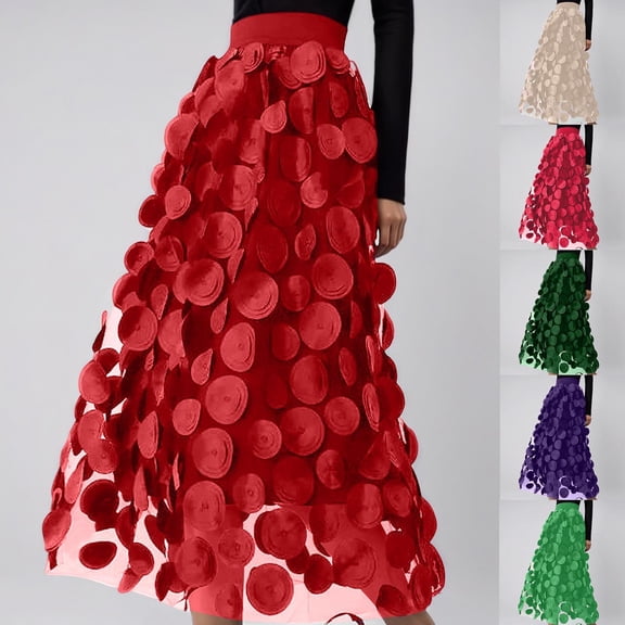 Flowy Skirt for Women Carnival Heavywork A Line Chiffon With Polka High Waist Elegant Layered Ruffle Casual Party Wear Womens Skirts Hot Pink M