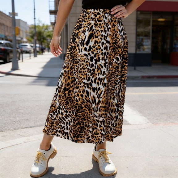 Flowy Skirt for Women Carnival Satin Floral Print Slit Maxi Elegant High Waist Satin Summer Casual Party Wear Womens Skirts Gold XL