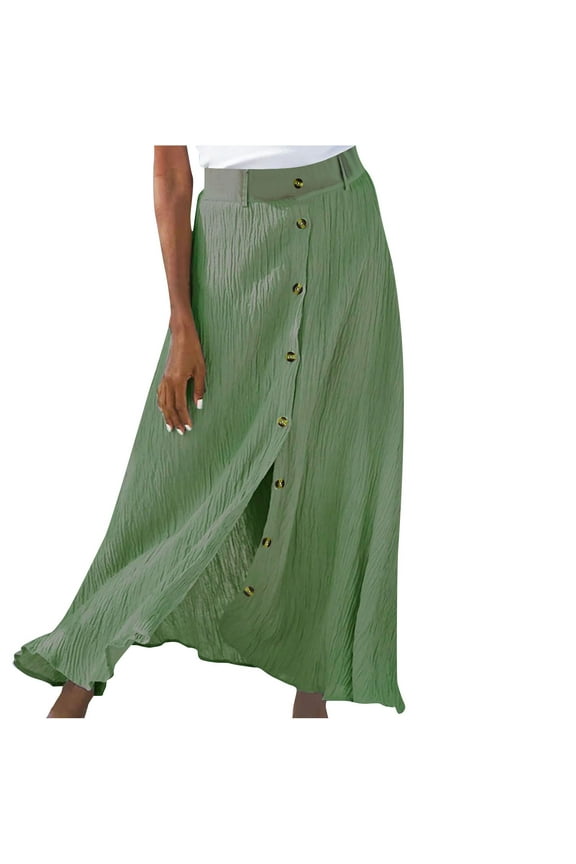 Flowy Skirt for Women Summer Button Up Casual Beach Maxi Skirt High Waist Bohemian Swing Long Length Skirts