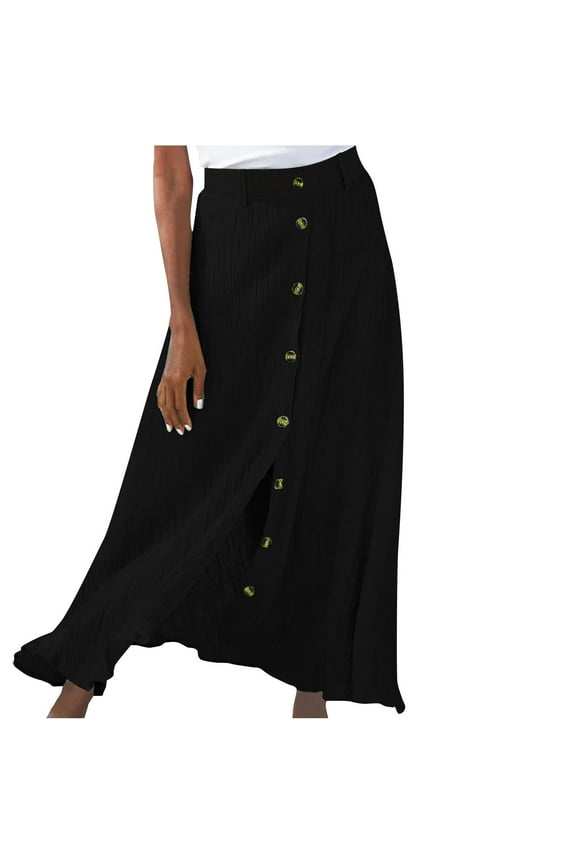 Flowy Skirt for Women Summer Button Up Casual Beach Maxi Skirt High Waist Bohemian Swing Long Length Skirts
