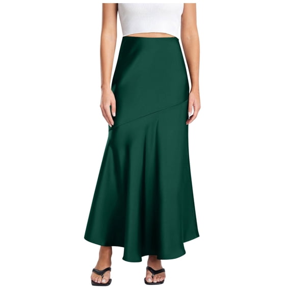 Flowy Skirts for Women Boho Straight Color Block Stretchable Fabric Flowy Maxi Skirts Tiered Floral Long Skirts with Pockets for Beach Vacation