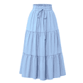thumbnail image 1 of Flowy Skirts for Women Summer Solid A-Line Ruffle Swing Long Skirt Fashion Casual Vacation Solid Color Skirts Elastic High Waist Boho Maxi Skirt, 1 of 2