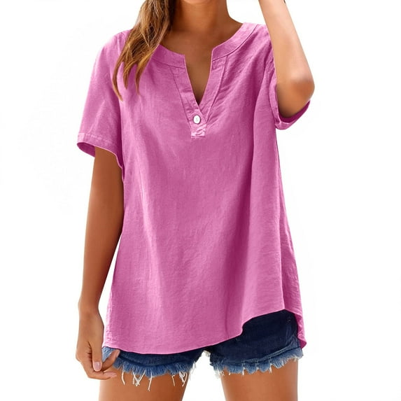 Flowy Stand Collar Button Shirt for Women Lightweight Everyday Essential Comfort Fit Hot Pink M