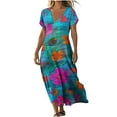 thumbnail image 1 of Flowy Summer Dresses for Women Trendy V Neck Short Sleeve Midi Maxi Dress Fashion Vintage Floral Graphic Sundresses Loose Casual A-Line Dress Below Knee Beach Vacation Dresses with Pockets, 1 of 5