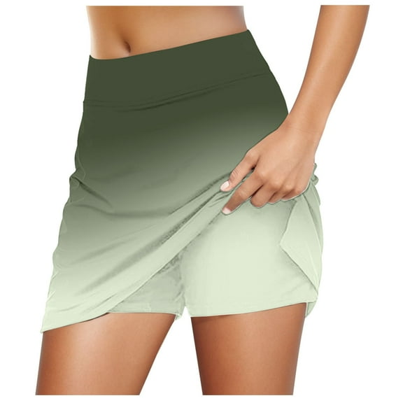 Flowy Tennis Skirts for Women Gradient Color High Waisted Plus Size Skort Comfy Dailywear Tummy Control Women's Workout Shorts,Army Green,M