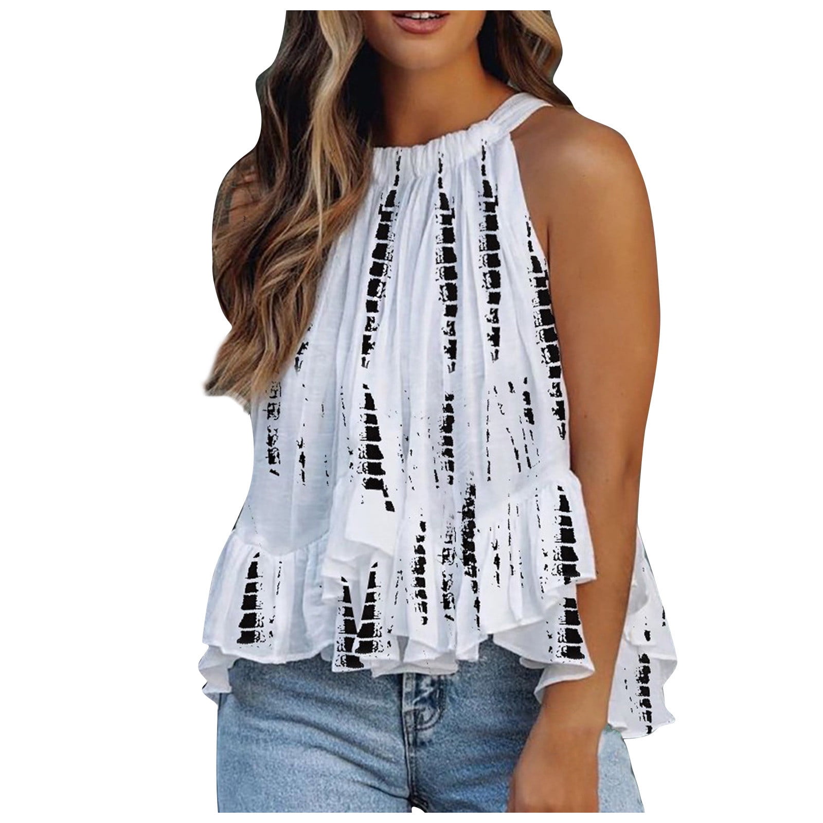 womens ruffle hem tops