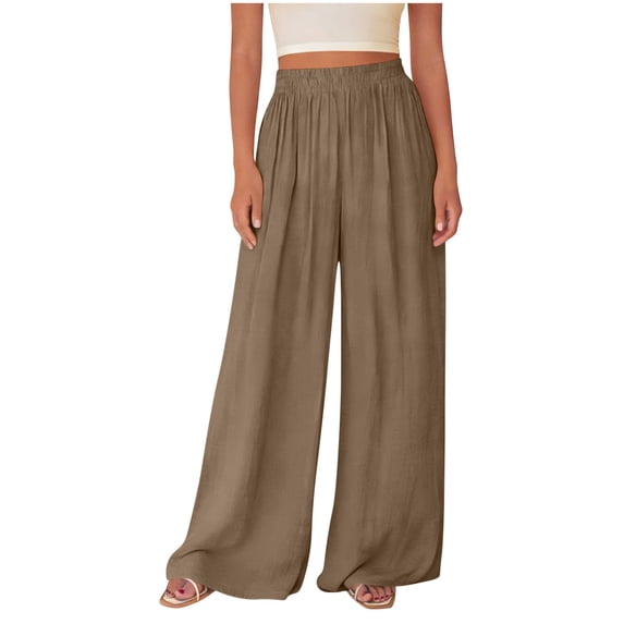 Flowy Trousers for Women High Waisted Wide Leg Pants Lightwieght Full Long Palazzo Pants Pleated Summer Vacation Outfits Coffee S