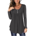 thumbnail image 1 of Flowy Tunic Tops Women Dressy Casual Henley Neck Long Sleeve Pleated Tee Shirts Fall Spring Winter Basic T-shirt (Large, Dark Gray), 1 of 4