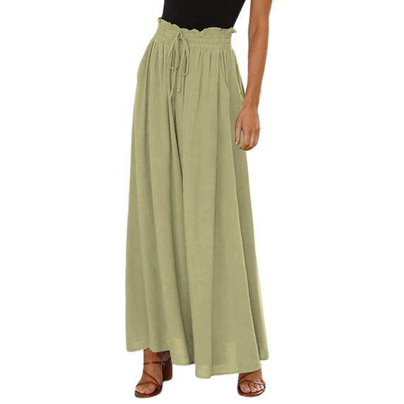 Flowy Wide Leg Palazzo Pants for Women Dressy Summer Casual Elastic Waist Lounge Long Trousers with Pocket