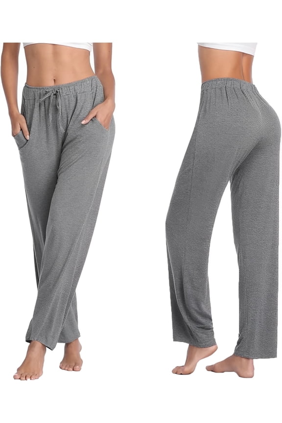 Flowy Workout Yoga Pants with Drawstring Women Pockets High Waist Pants Lounge Casual Leggings Running Walking Loose Fitting Daily Trousers Grey M