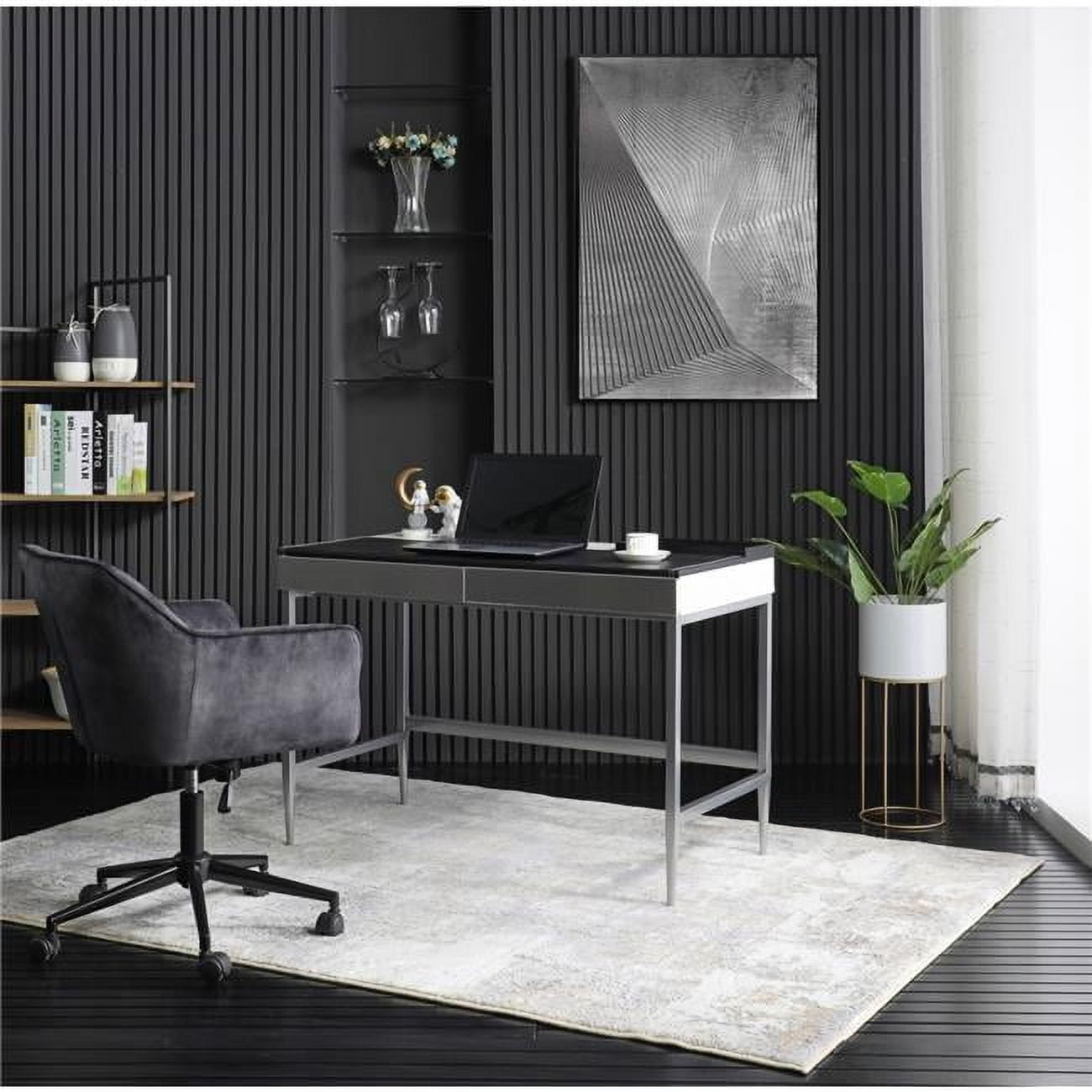 Black and Grey MDF Writing Desk with Drawers, 43.3" x 21.6" x 30"