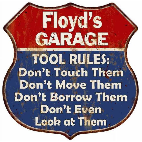 Floyd's Garage Man Cave Rules Sign Shield Metal Gift 211110001167