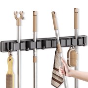 Floyzoy Adjustable Broom Holder Wall Mount 5 Slot &6 Hook Garage Organizer