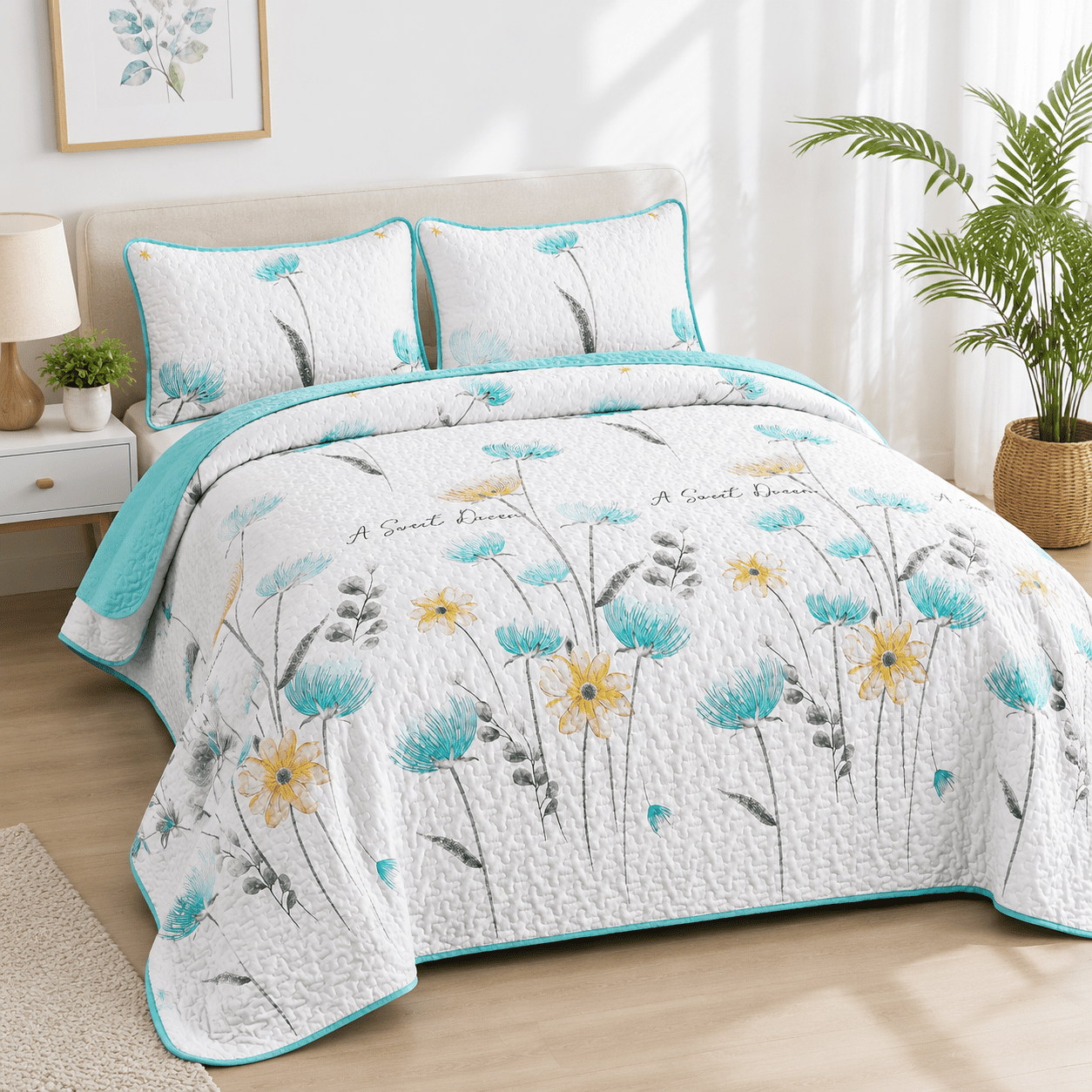 Flquilt Set Queen Aqua Blue Bedspread Coverlet 3 Pieces - Walmart.com