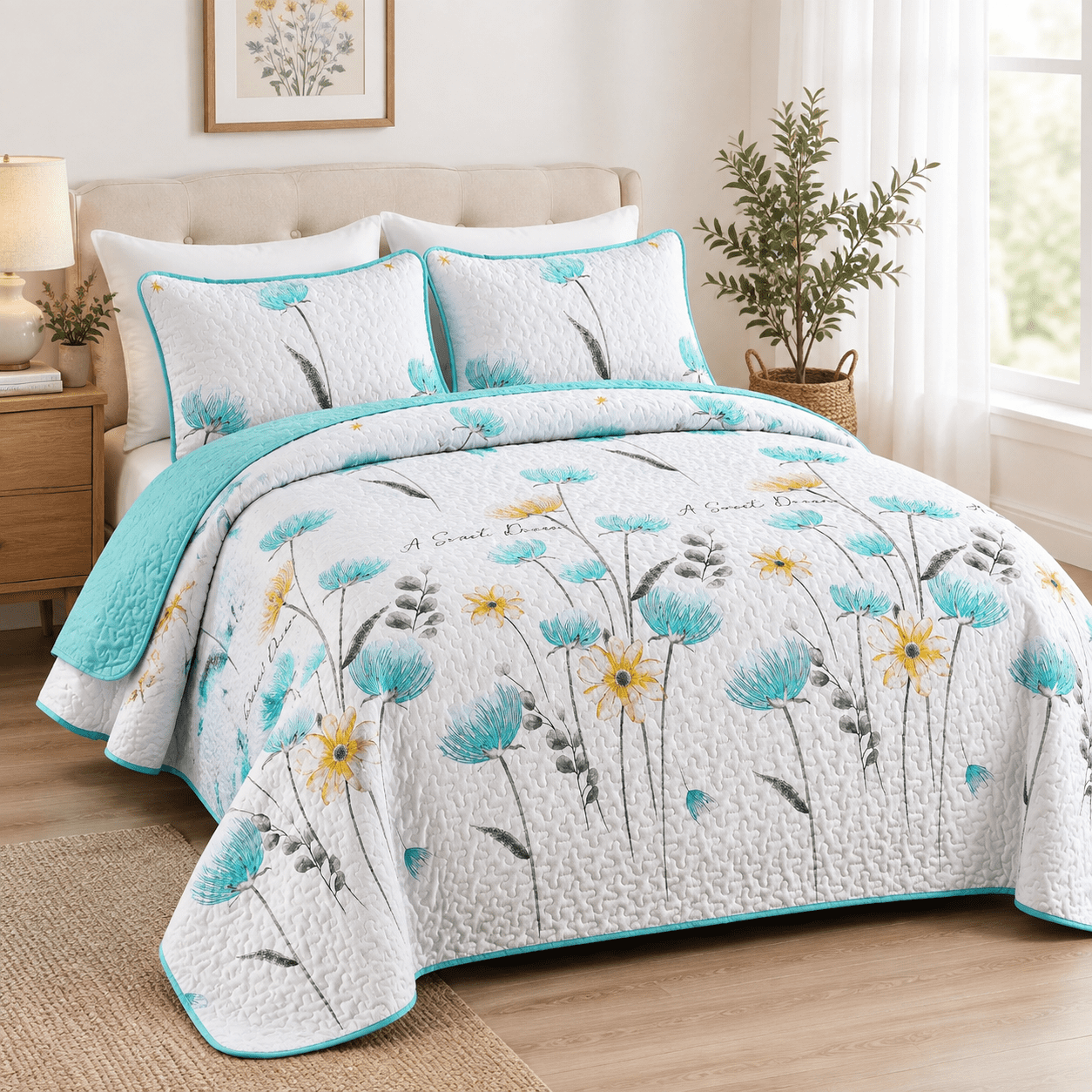 Flquilt Set Queen Aqua Blue Bedspread Coverlet 3 Pieces - Walmart.com