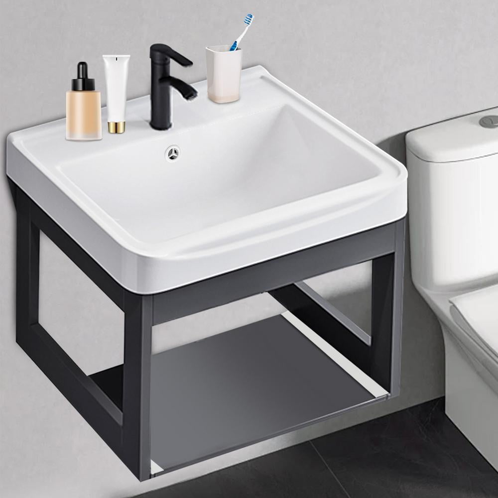 Flroha Bathroom Vanity with Sink, Wall Mount Small Utility Sink with Metals Cabinet, Pedestal ...