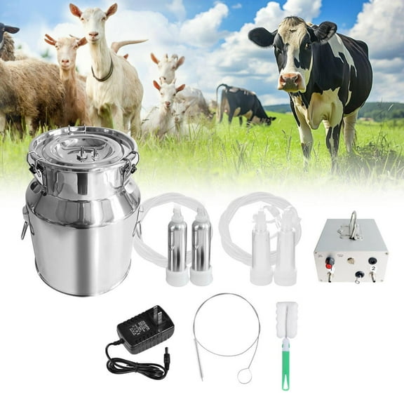 Flroha Goat Milking Machine Portable Automatic Breast Pump Adjustable Suction Pulsation Vacuum Electric Milker with 7L Bucket Tube  Breast Pump with Cow and Sheep Nipple with Tube for Cow and Sheep