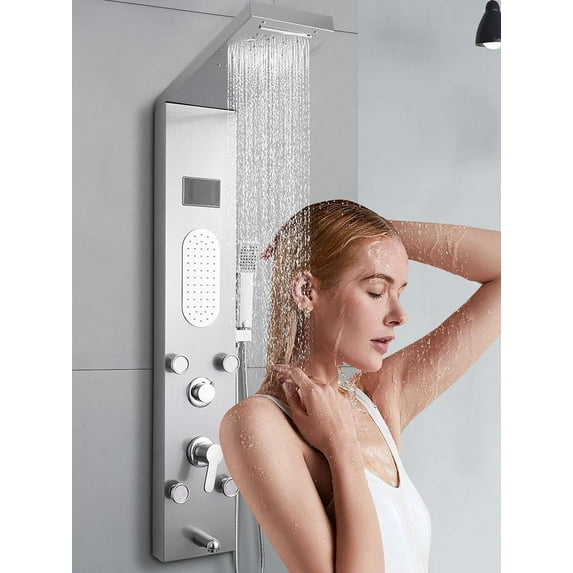 Flroha LED Shower Head , Shower Heads with Handheld Spray Combo , Rain&Waterfall Massage Jet Sprayer SUS304 Stainless Steel 4PCS Body Jets , Led Shower Panel Wall Mounted