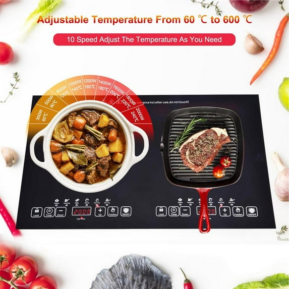 Flroha Portable Induction Cooktops, Induction Cooktop 2 Burners, 110V Built-In Electric Cooker With Double Flexi Zone, 2000W, Electric Cooktops