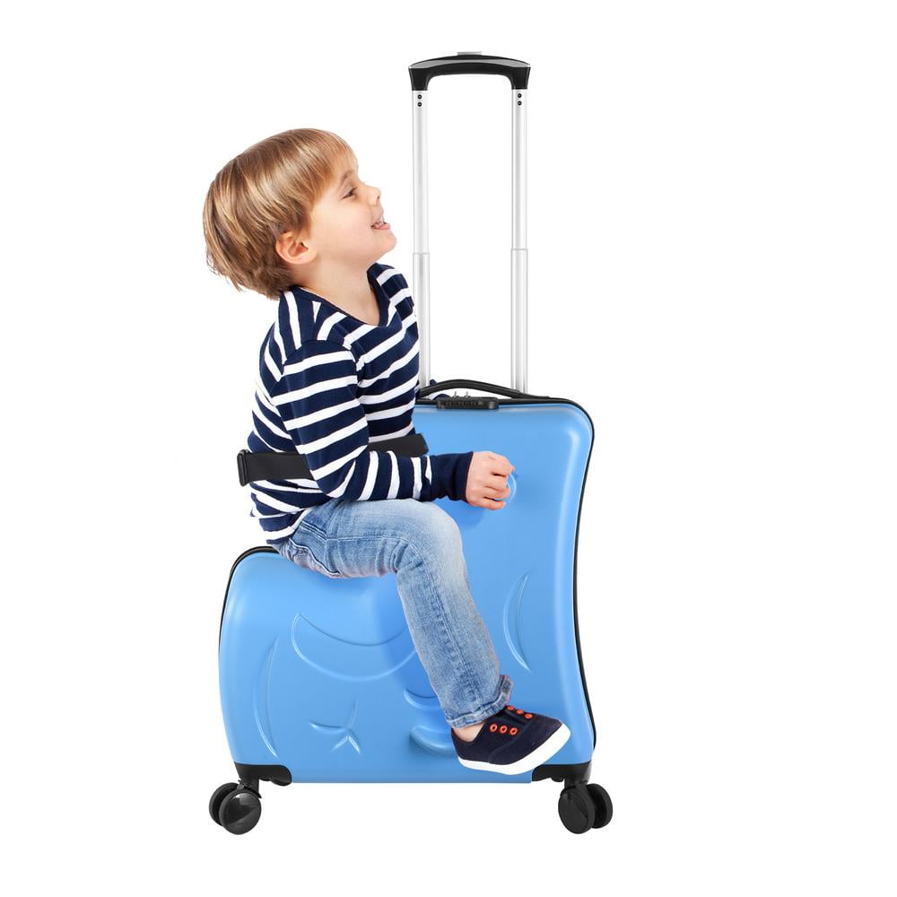 Flroha Ride on Suitcase for Kids Carry-On Luggage Cabin Luggage with Wheels Cute Hardside Kids Suitcase with Safety Belt for Toddler Boys Girls Airplane Travel effectual