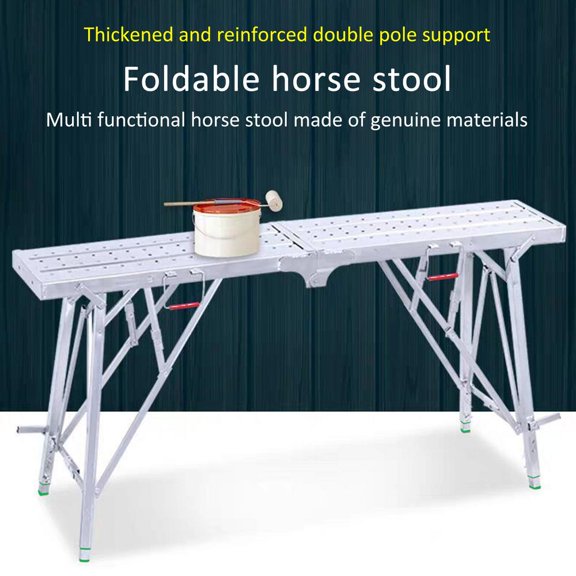 Flroha White Folding Table, 62 X 9 X 43 "(L X W X H) Fold-In-Half Adjustable Folding Table, Metal Folding Table