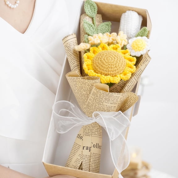 Flrunwu Hand-Woven Rose Artificial Flower(Pack of 1) Bouquet Packaging Beautiful Flowers Suitable for Family Table Decoration, for Girlfriend Mother, Valentine's Birthday Wedding Gift(Sunflower) A101
