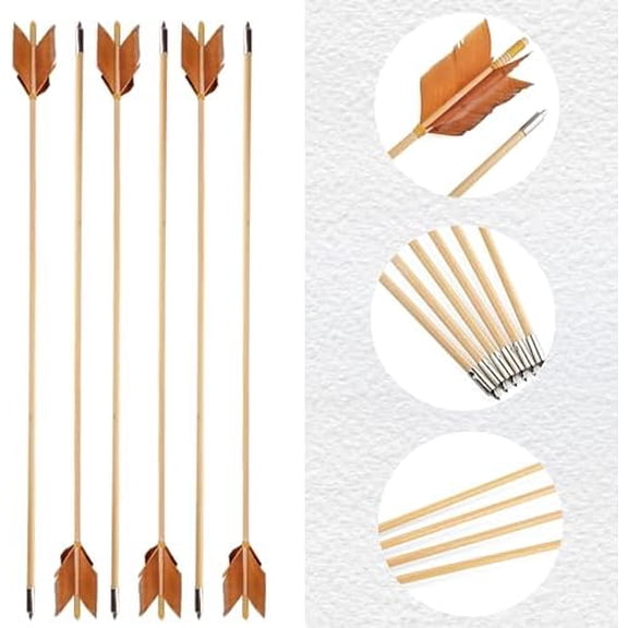 Flu-Flu Arrows Traditional Wooden Arrows Archery Hunting Arrows Target 4 Natural Feathers Fletching for Recurve Bow Longbow Practice Targeting Hunting 6 Pack$$Other