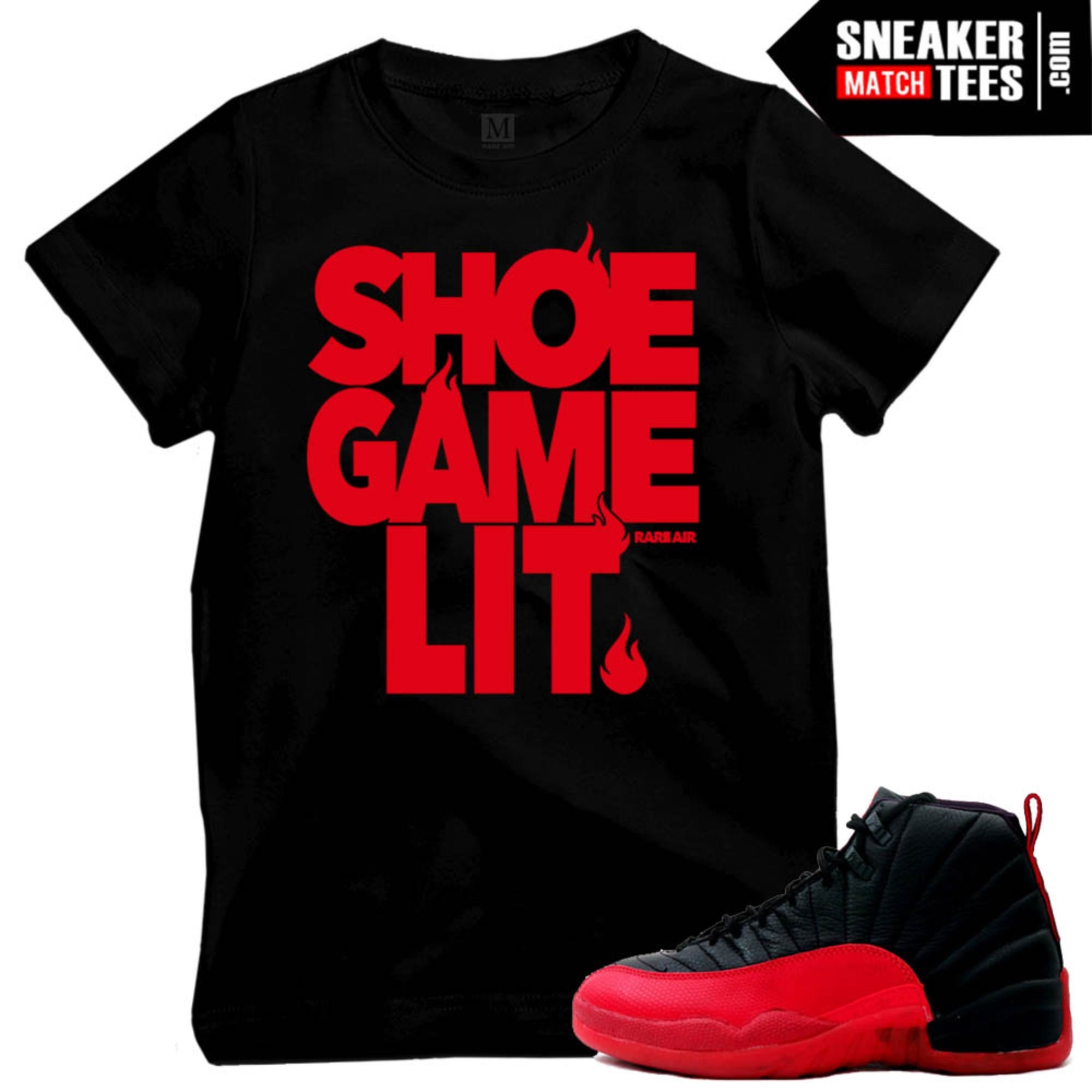 Flu Game 12s Shirts to match Sneaker Match Tees Black "Shoe Game Lit