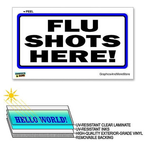 Flu Shots Here - 12 in x 6 in - Laminated Sign Window Business Sticker