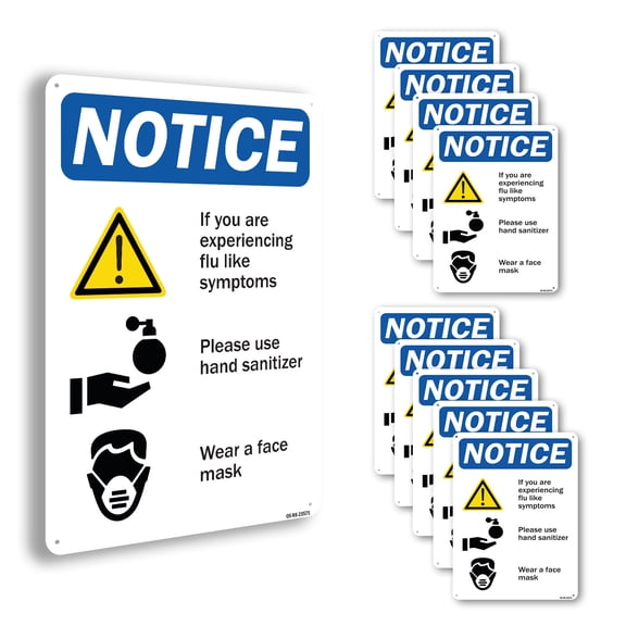 Flu Symptoms OSHA Notice Aluminum Sign 24 Inch x 18 Inch - 10 Pack