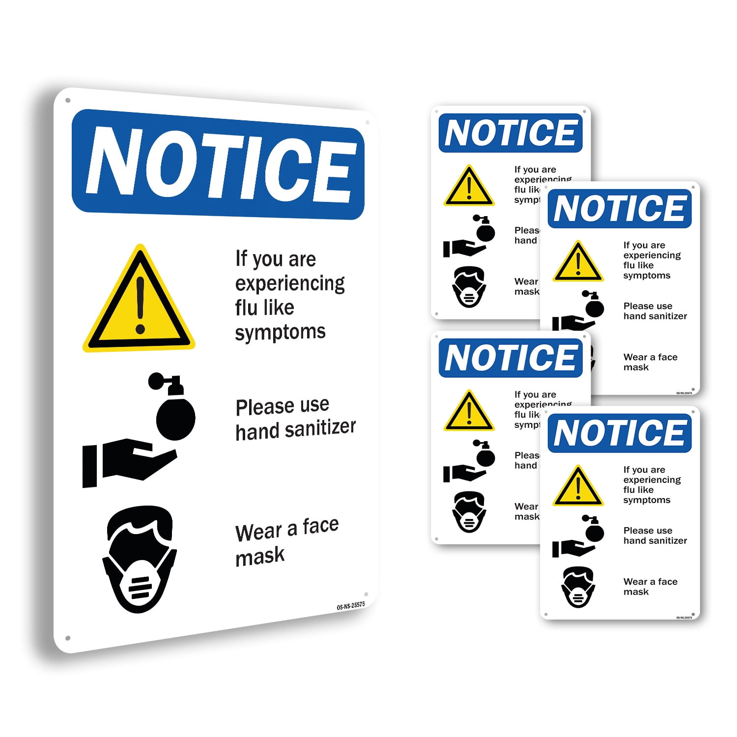 Flu Symptoms OSHA Notice Rigid Plastic Sign 18 Inch x 12 Inch - 5 Pack ...