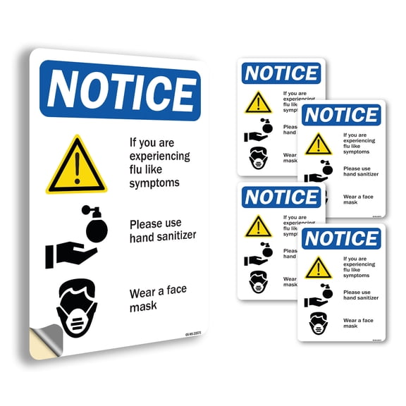 Flu Symptoms OSHA Notice Vinyl Decal Label 18 Inch x 12 Inch - 5 Pack