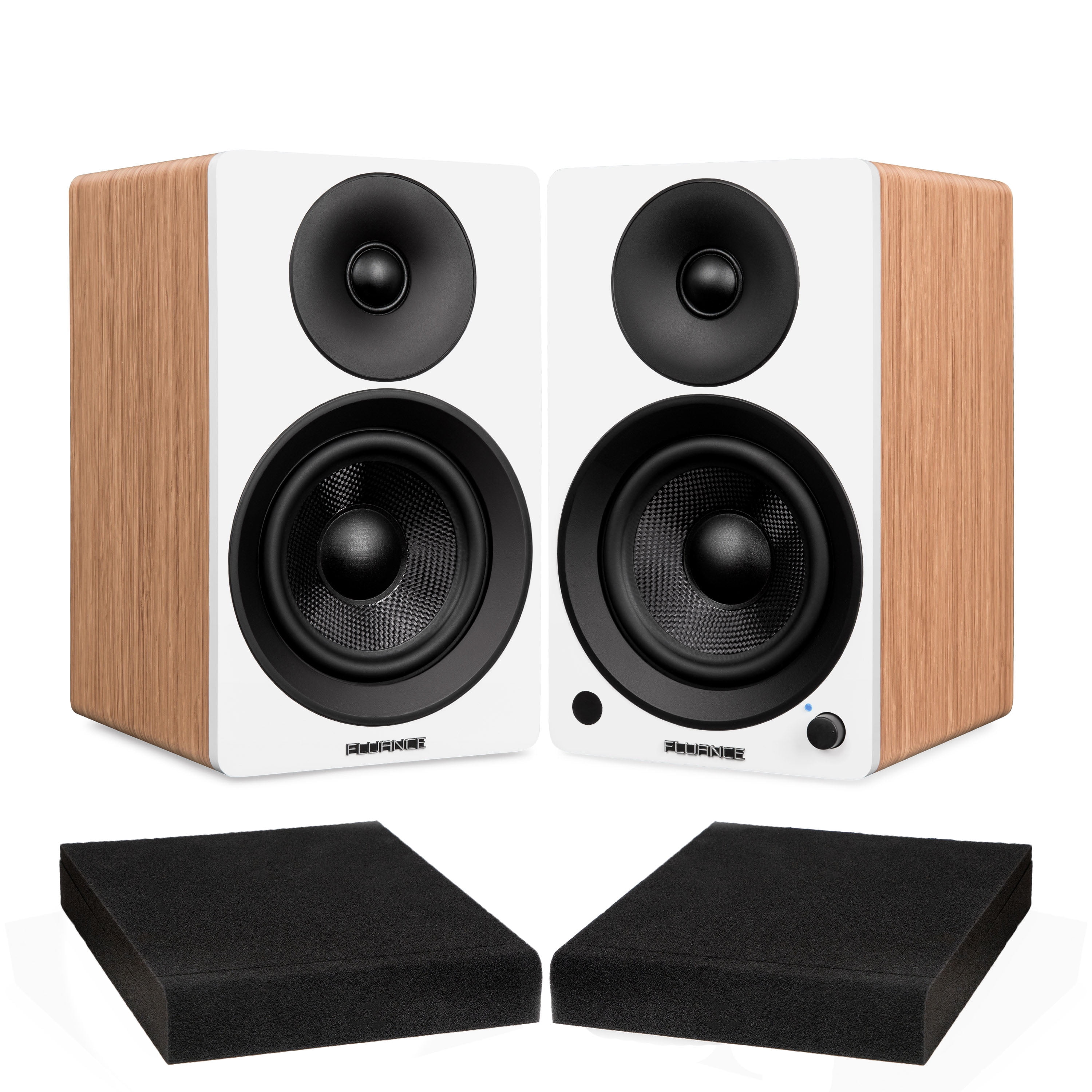 Fluance Ai41 Lucky Bamboo Powered 2.0 Stereo Bookshelf Speakers with 5" Drivers, 90W Amplifier for Turntable, TV, PC and Bluetooth 5 and High Density Acoustic Foam Isolation Pads 8.5" x 6.35"