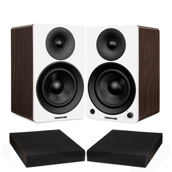 Fluance Ai41 White Walnut Powered 2.0 Stereo Bookshelf Speakers with 5" Drivers, 90W Amplifier for Turntable, TV, PC and Bluetooth 5 and High Density Acoustic Foam Isolation Pads 8.5" x 6.35"