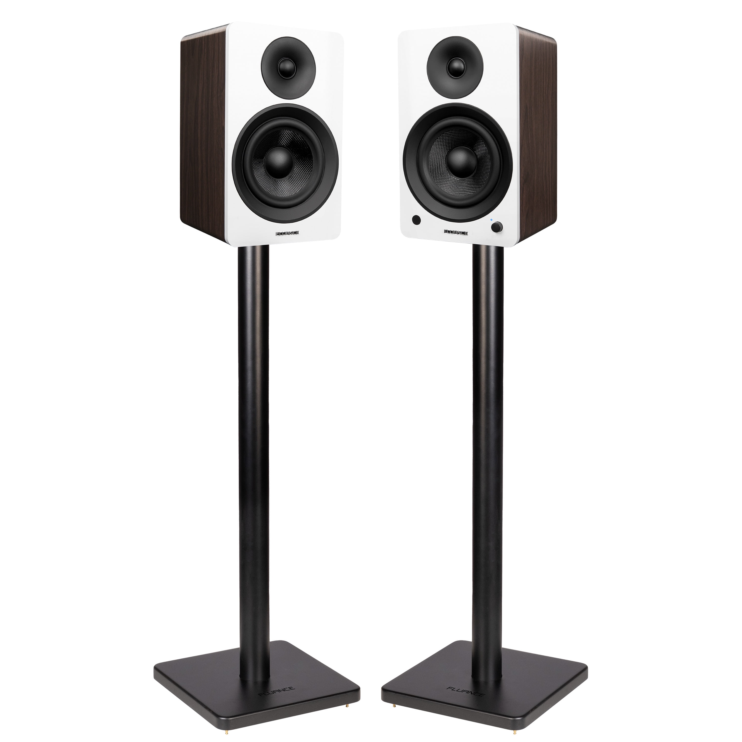 Fluance Ai61 Powered 2-Way 2.0 Stereo Bookshelf Speakers with Speaker Stands 6.5" Drivers 120W Amplifier for Turntable Bluetooth 5 Wireless Music Streaming - RCA Optical USB & Sub Out (White Walnut)