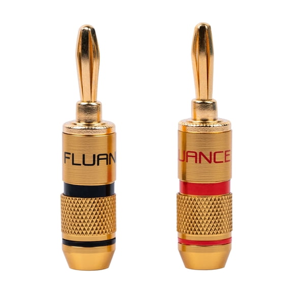 Fluance Banana Plug for Speaker Wire Double Screwed 24K Gold-plated color-coded connectors compatible with 16 to 12 AWG speaker wire for HiFi Sound Systems Home Theater Audio/Video Receiver Amplifier