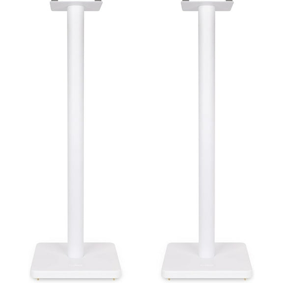 Fluance Floor Speaker Stands for Surround Sound and Bookshelf Speakers with Solid Construction, Adjustable Floor Spikes, Rubber Isolation Feet, Cable Management, Square Base - Matte White/Pair
