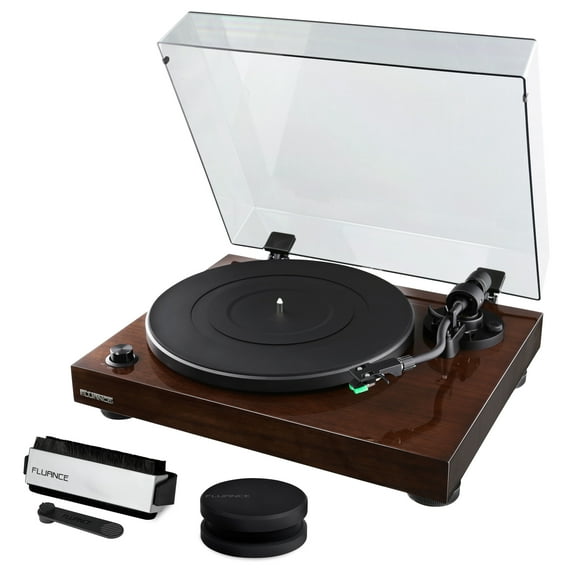 Fluance RT81 Elite High Fidelity Vinyl Turntable Record Player featuring Audio Technica AT95E, Belt Drive, Built-in Preamp with Record Weight and 3 in 1 Stylus and Record Cleaning Vinyl Accessory Kit