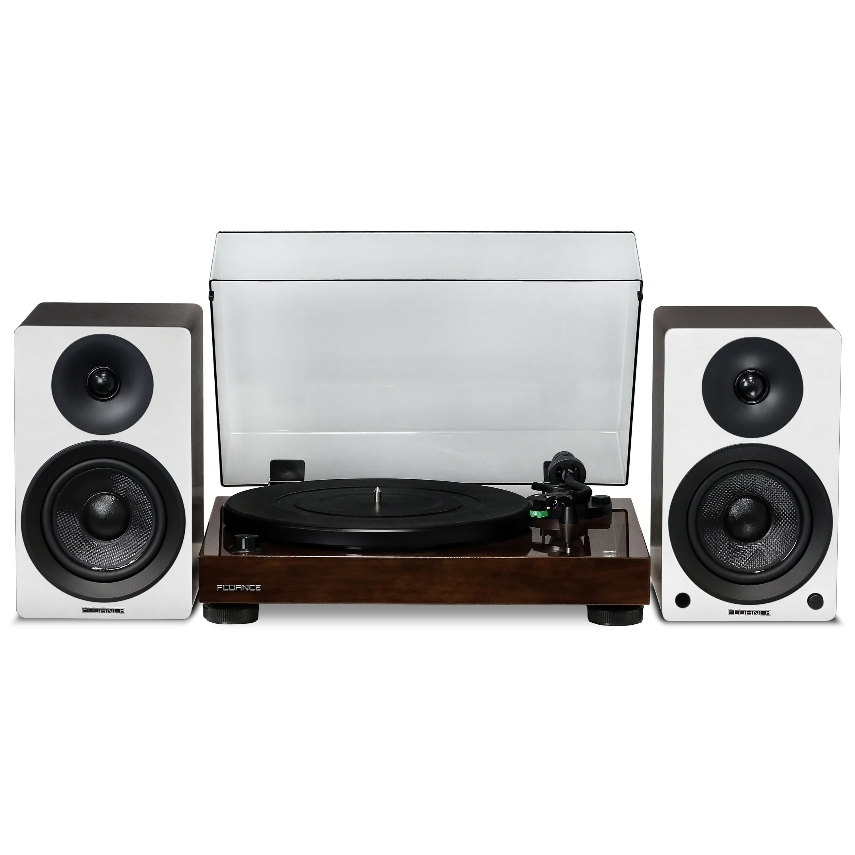 Walnut and White Walnut Belt Drive Turntable with Stereo Speakers