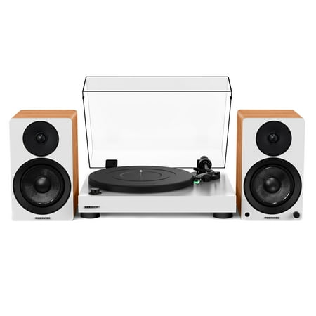 Fluance RT81 Elite High Fidelity Vinyl Turntable (White) with Ai41 Powered 5" Stereo Bookshelf Speakers (Lucky Bamboo), Diamond Stylus, Belt Drive, Built-in Preamp, 90W Class D Amplifier, Bluetooth