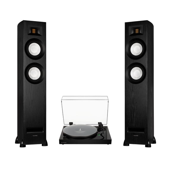 Fluance RT81+ Vinyl Turntable Record Player, Audio Technica VM95E Cartridge, Acrylic Mat and Ri91 Powered Floorstanding Speakers