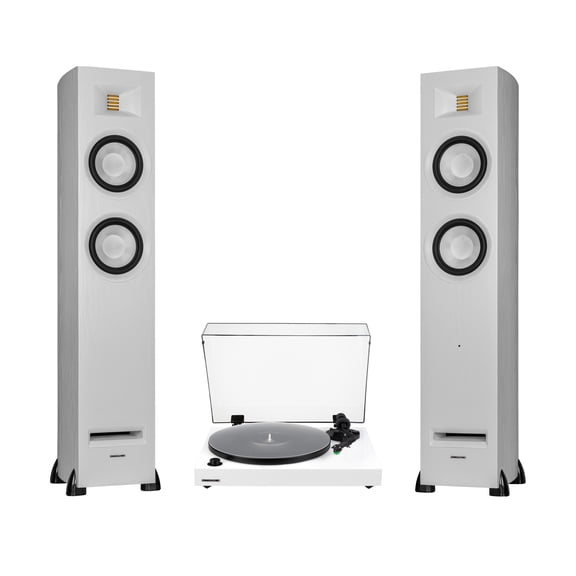 Fluance RT81+ Vinyl Turntable Record Player, Audio Technica VM95E Cartridge, Acrylic Mat and Ri91 Powered Floorstanding Speakers