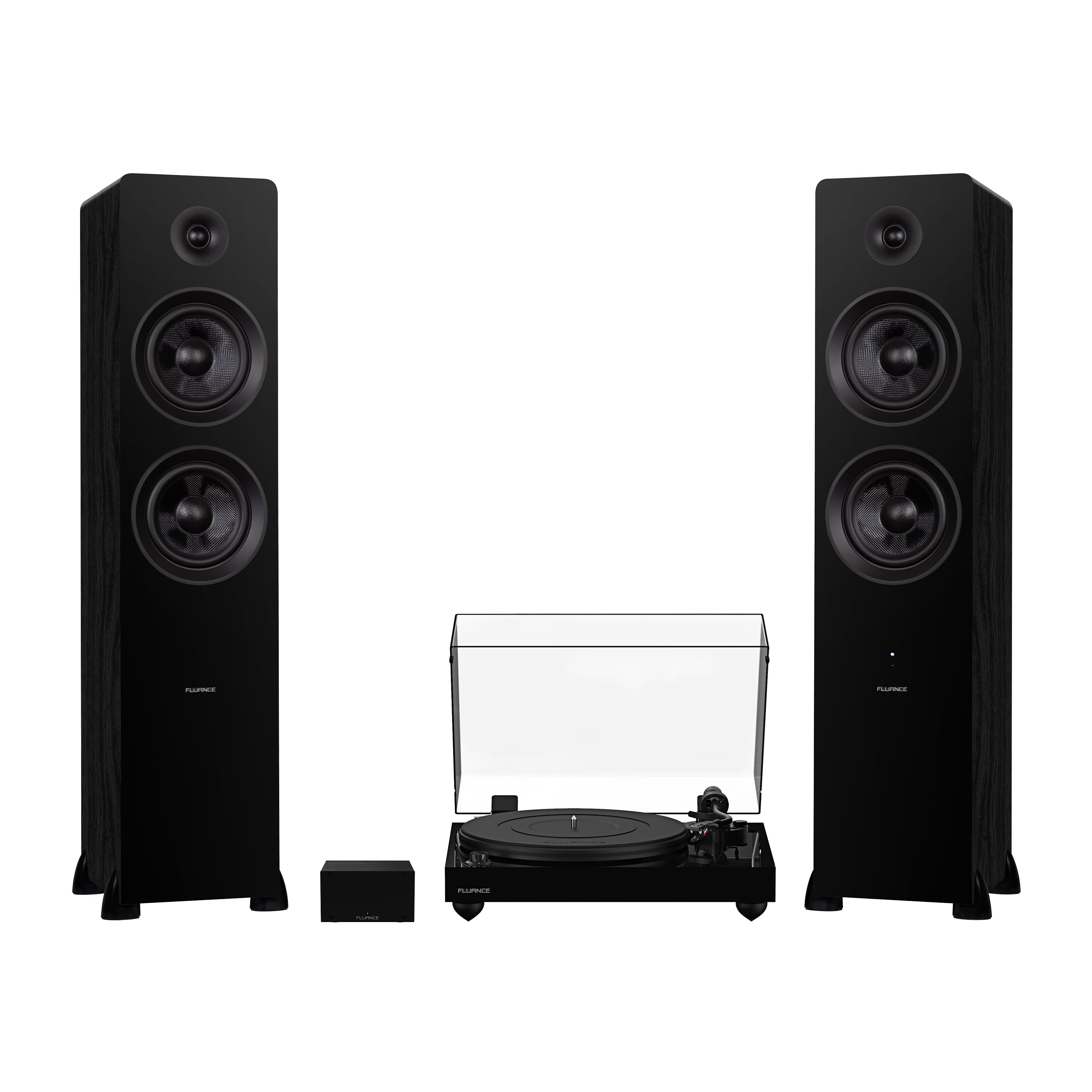 Black High Fidelity Vinyl Turntable with Powered Floorstanding Speakers