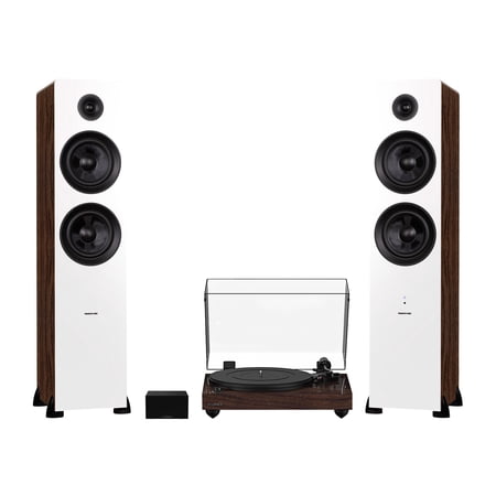 Fluance RT82 Reference High Fidelity Vinyl Turntable (Walnut), PA10 Phono Preamp and Ai81 Powered Floorstanding Speakers (White Walnut), Ortofon OM10 Cartridge, 150W Class D Amplifier, Bluetooth