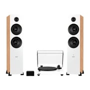 Fluance RT82 Reference High Fidelity Vinyl Turntable (White), PA10 Phono Preamp and Ai81 Powered Floorstanding Speakers (Bamboo), Ortofon OM10 Cartridge, 150W Class D Amplifier, Bluetooth